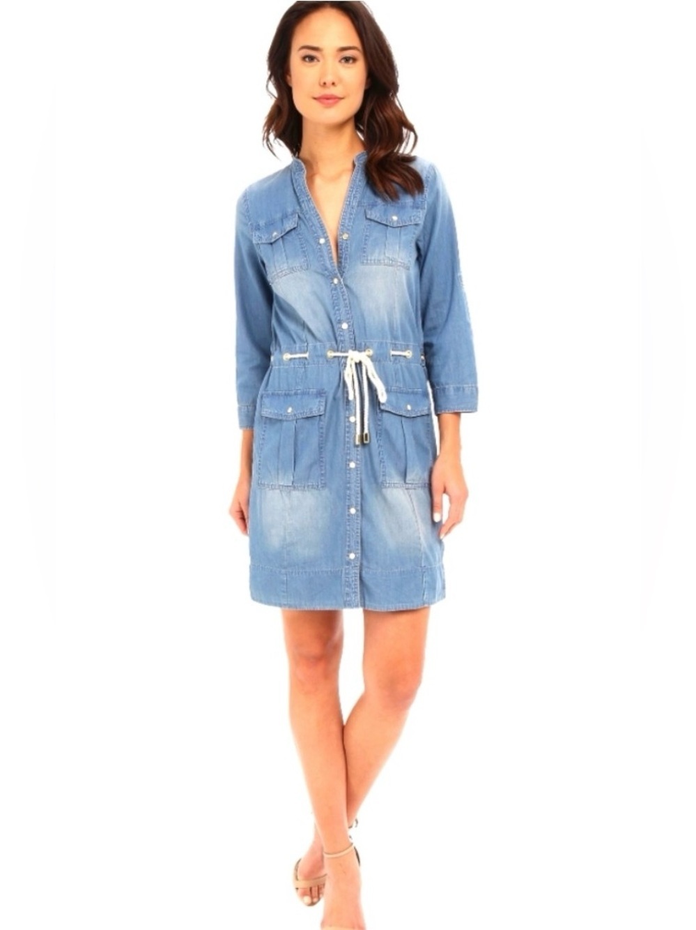 Cute! Michael Kors Nautical Style Tie-Waist Denim Shirt Dress Sz 1X Resortwear